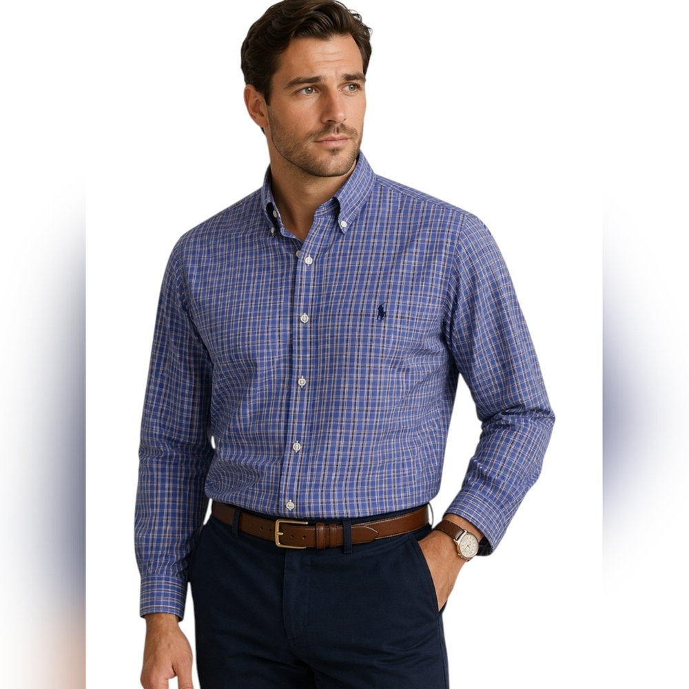 Ralph Lauren Blue Label Yarmouth Plaid Button Down Shirt Blue Sz 16
